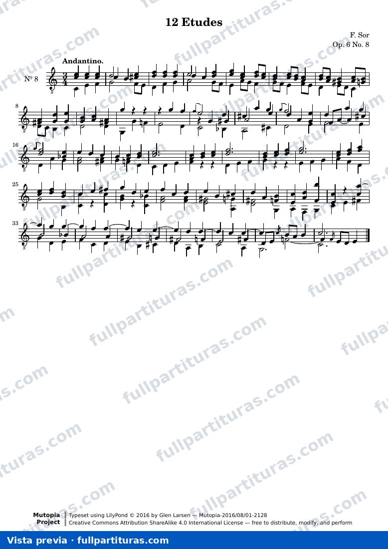 Fernando Sor - 12 Etudes, No. 8 — preview