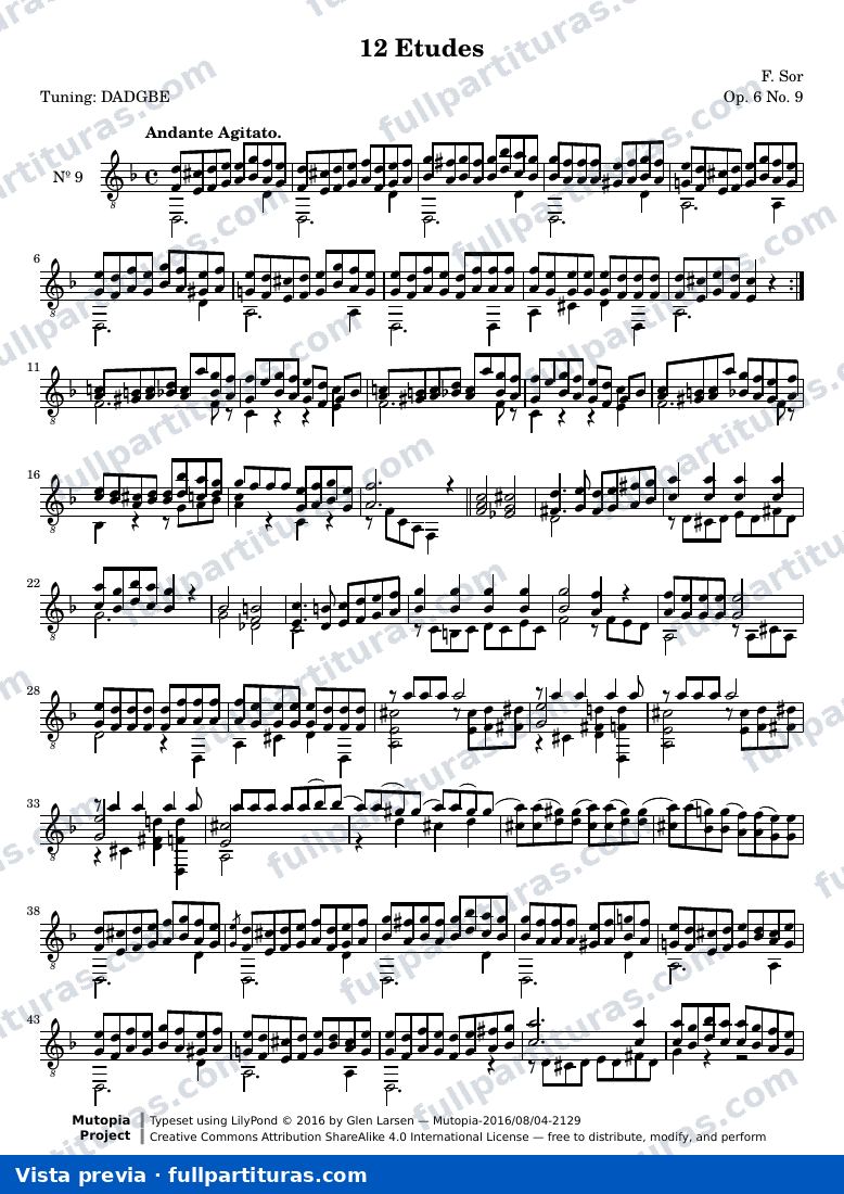Fernando Sor - 12 Etudes, No. 9 — preview