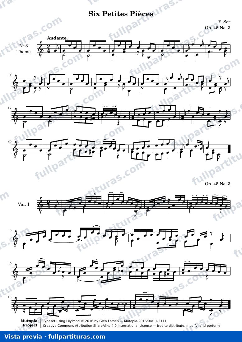 Fernando Sor - Six Petites Pièces, No. 3 — preview