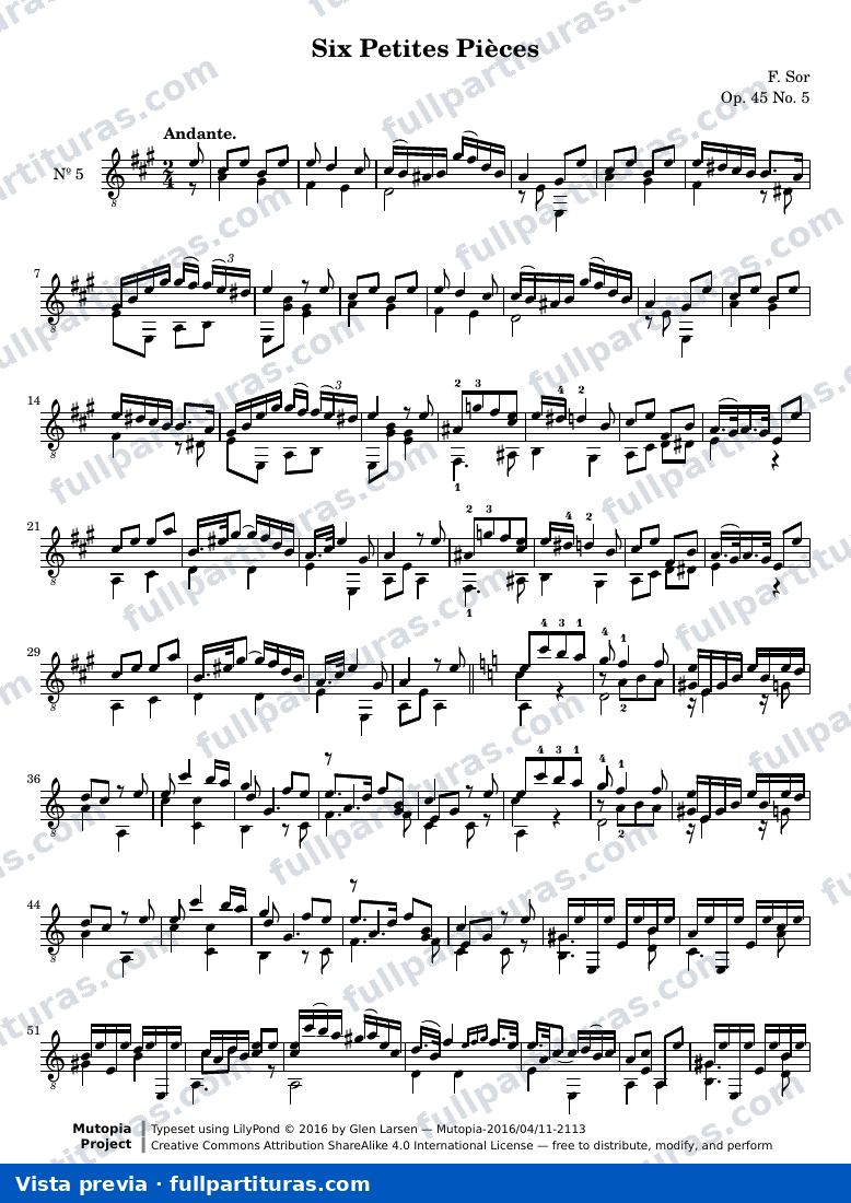 Fernando Sor - Six Petites Pièces, No. 5 — preview
