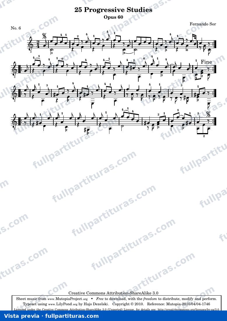 Fernando Sor - 25 Estudios Progresivos, No. 6 — preview