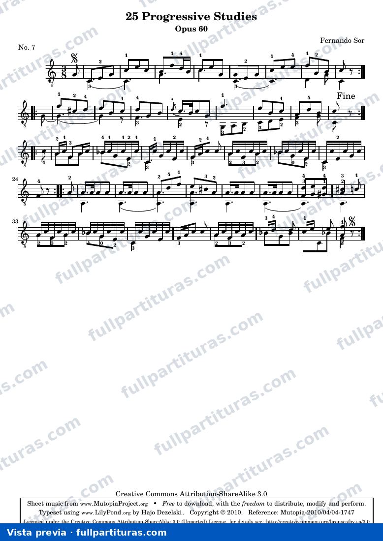 Fernando Sor - 25 Estudios Progresivos, No. 7 — preview