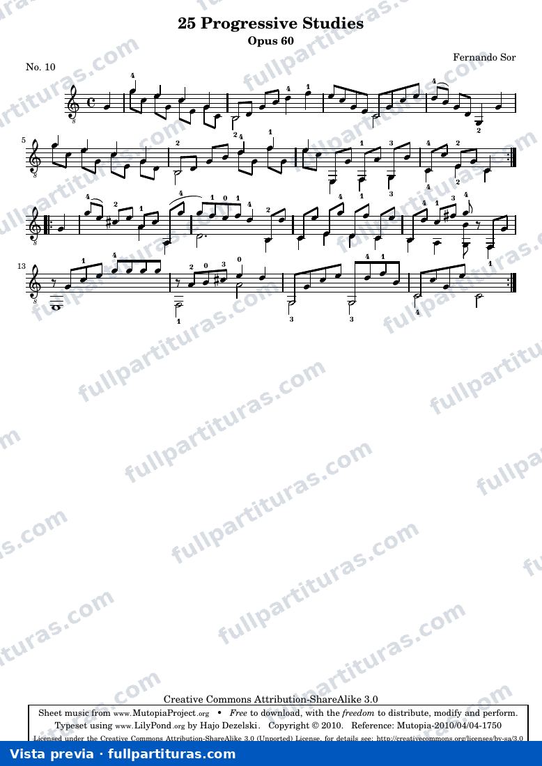 Fernando Sor - 25 Progressive Studies, No. 10 — preview