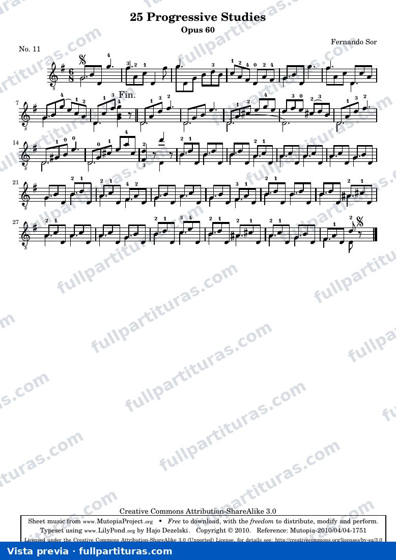 Fernando Sor - 25 Progressive Studies, No. 11 — preview