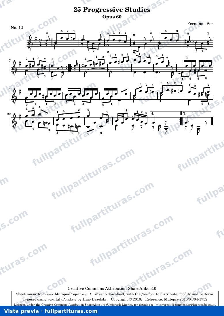 Fernando Sor - 25 Progressive Studies, No. 12 — preview