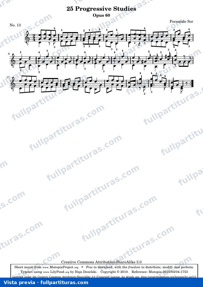 Fernando Sor - 25 Progressive Studies, No. 13 — preview