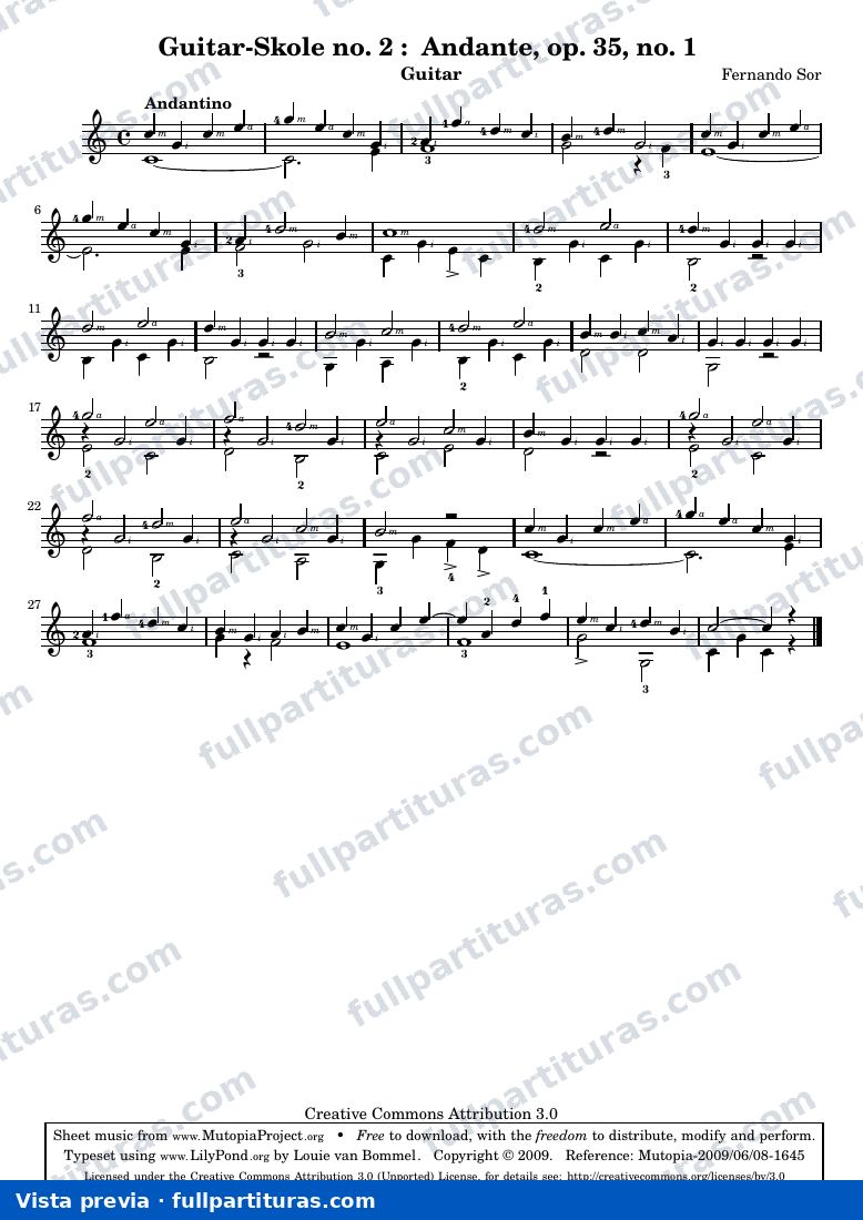 Fernando Sor - Guitar-Skole no. 2: Andante, op. 35, no. 1 — preview