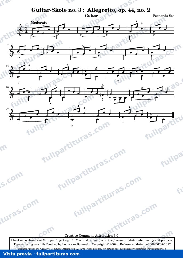 Fernando Sor - Guitar-Skole no. 3: Allegretto, op. 44, no. 2 — preview