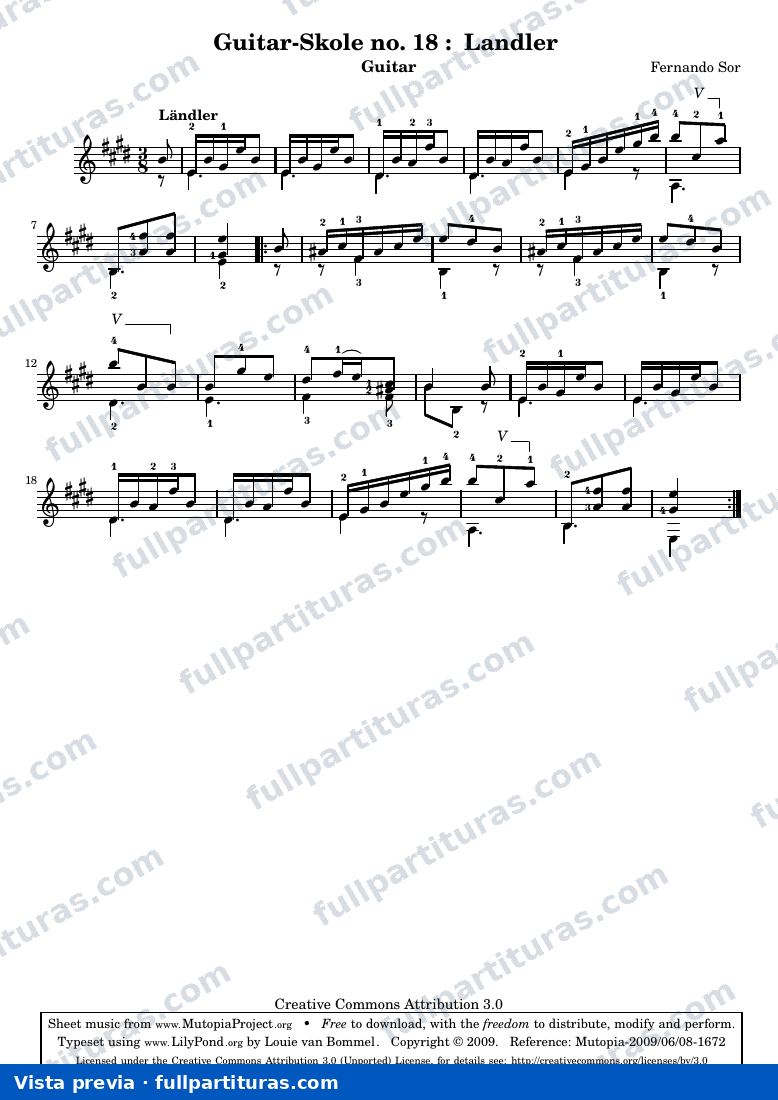 Fernando Sor - Guitar-Skole no. 18: Landler — preview