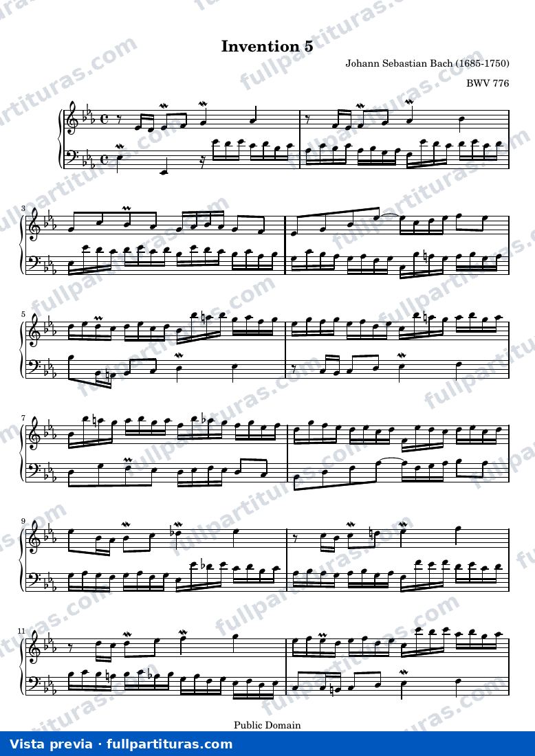 Johann Sebastian Bach - Invention No. 5 in E-flat Major, BWV 776 — Vorschau