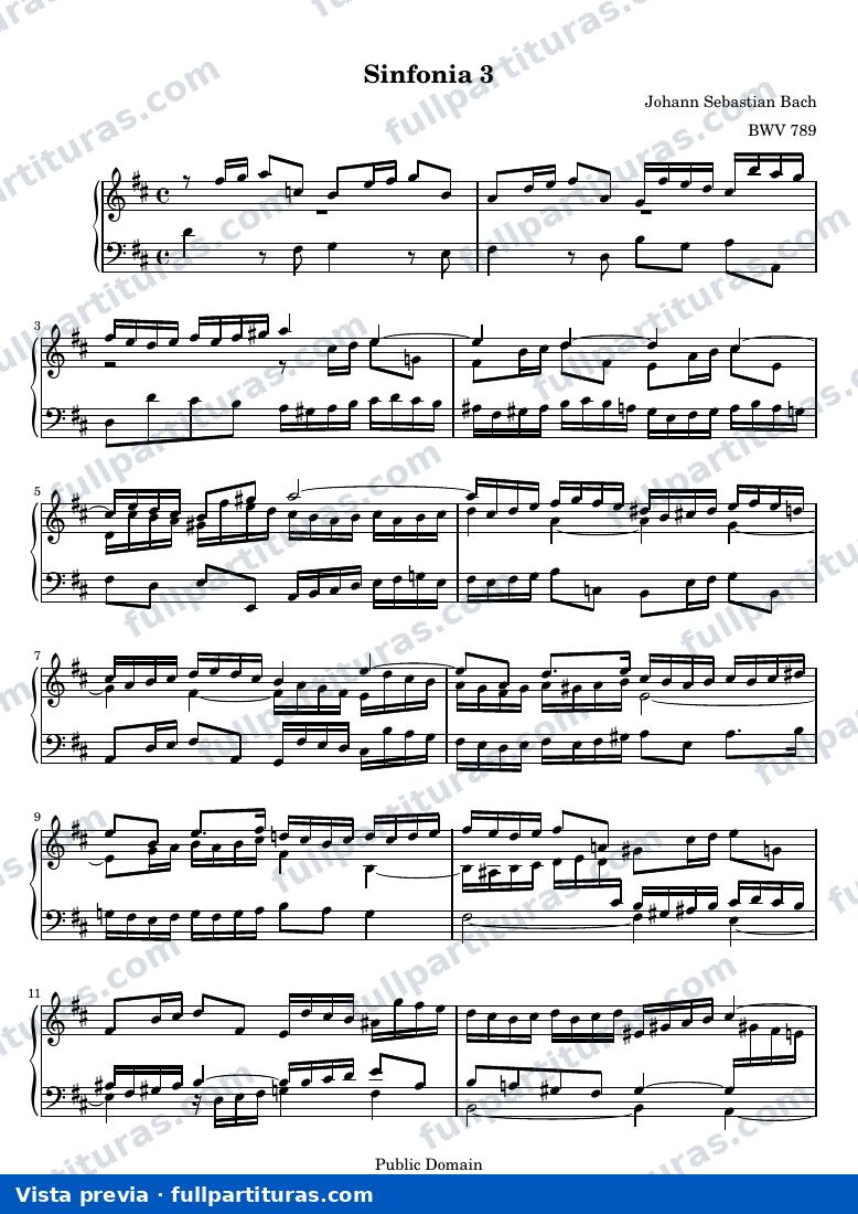 Johann Sebastian Bach - Sinfonía No. 3 en Re Mayor BWV 789 — vista previa