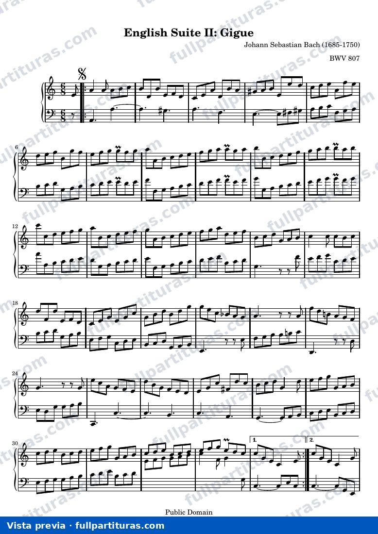 Johann Sebastian Bach - English Suite II: Gigue — preview