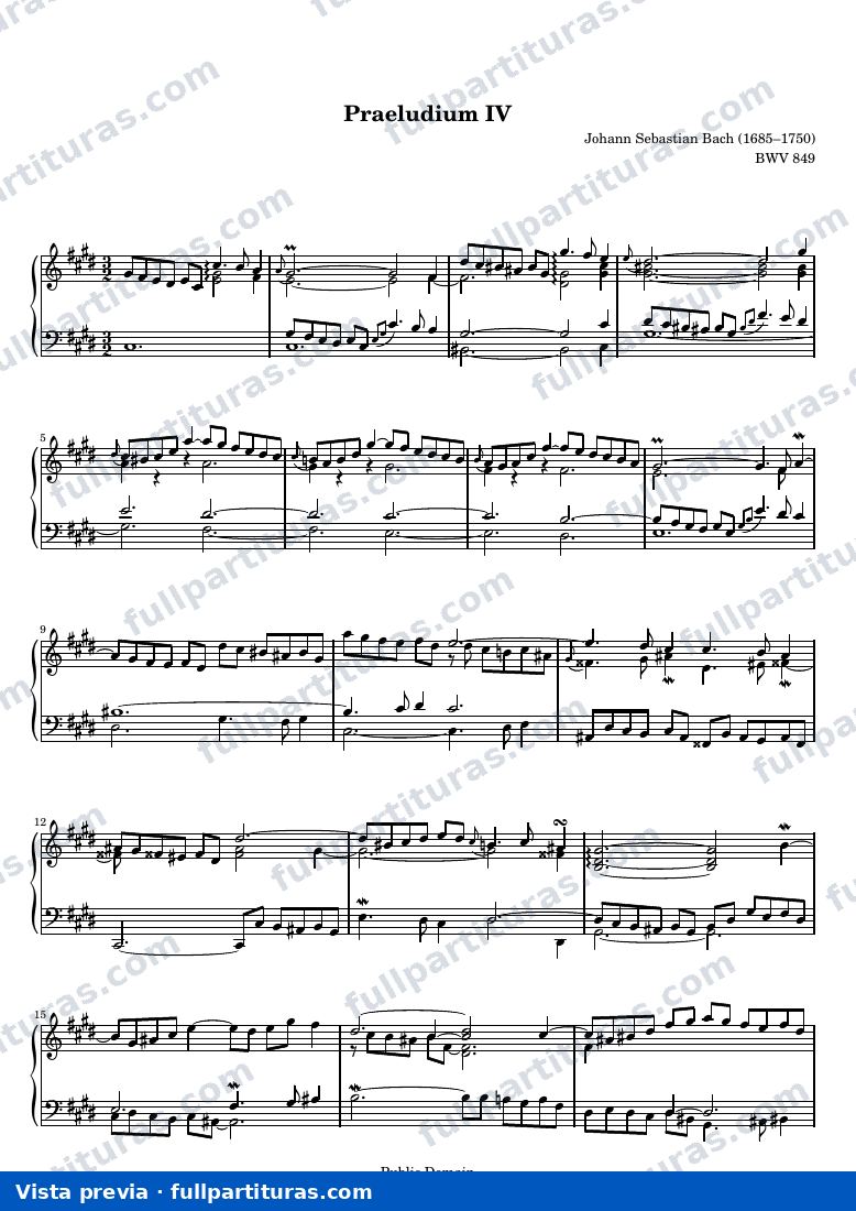 Johann Sebastian Bach - Das Wohltemperierte Clavier I, Praeludium IV — vista previa
