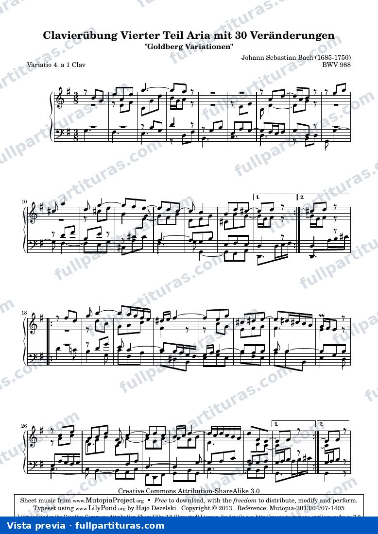 Johann Sebastian Bach - Goldberg Variations BWV 988, Variación 4 — preview