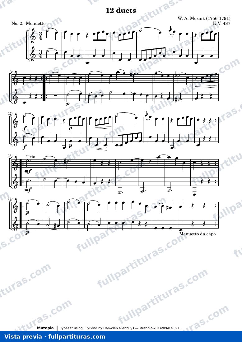 Wolfgang Amadeus Mozart - 12 Duets No. 2 Menuetto — preview