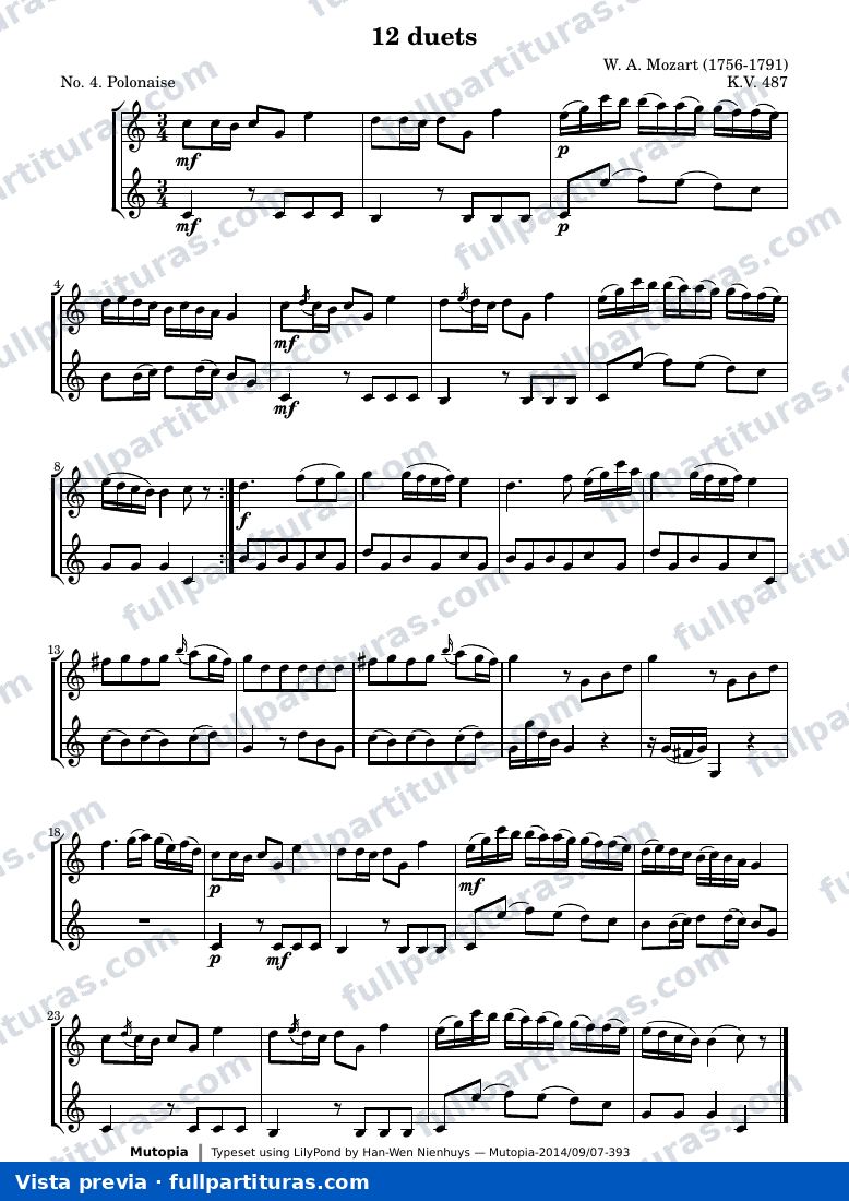 Wolfgang Amadeus Mozart - 12 Duets (No. 4: Polonaise) — preview