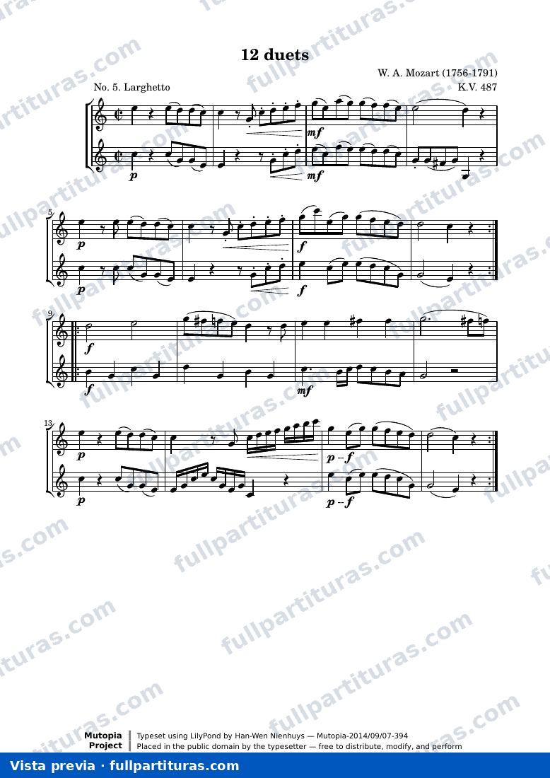 Wolfgang Amadeus Mozart - 12 Duets No. 5 Larghetto — preview