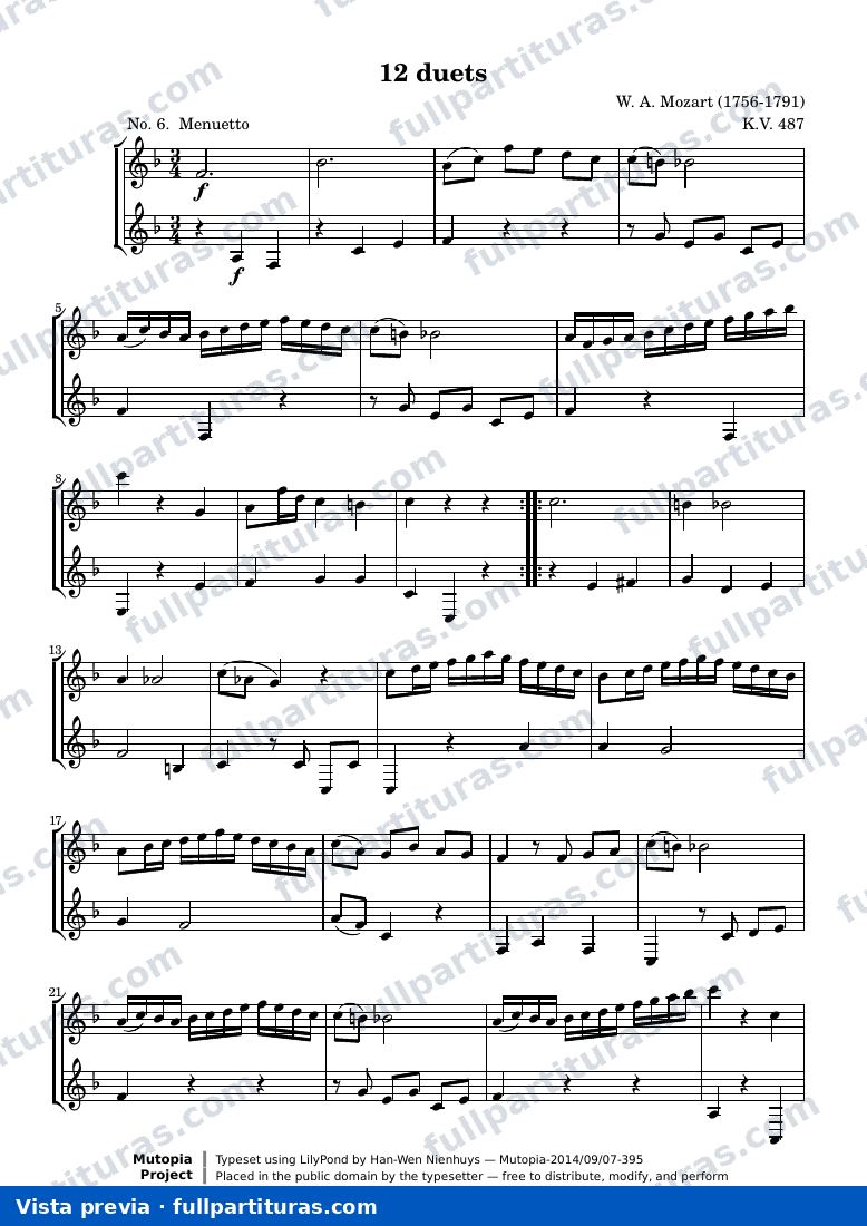 Wolfgang Amadeus Mozart - 12 Duets (No. 6: Menuetto) — preview
