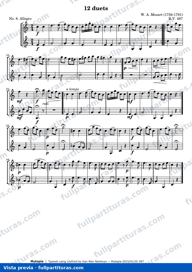 Wolfgang Amadeus Mozart - 12 Duets (No. 8: Allegro) — preview