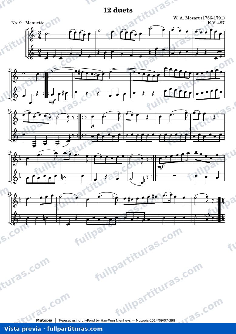 Wolfgang Amadeus Mozart - 12 Duets No. 9 Menuetto — preview