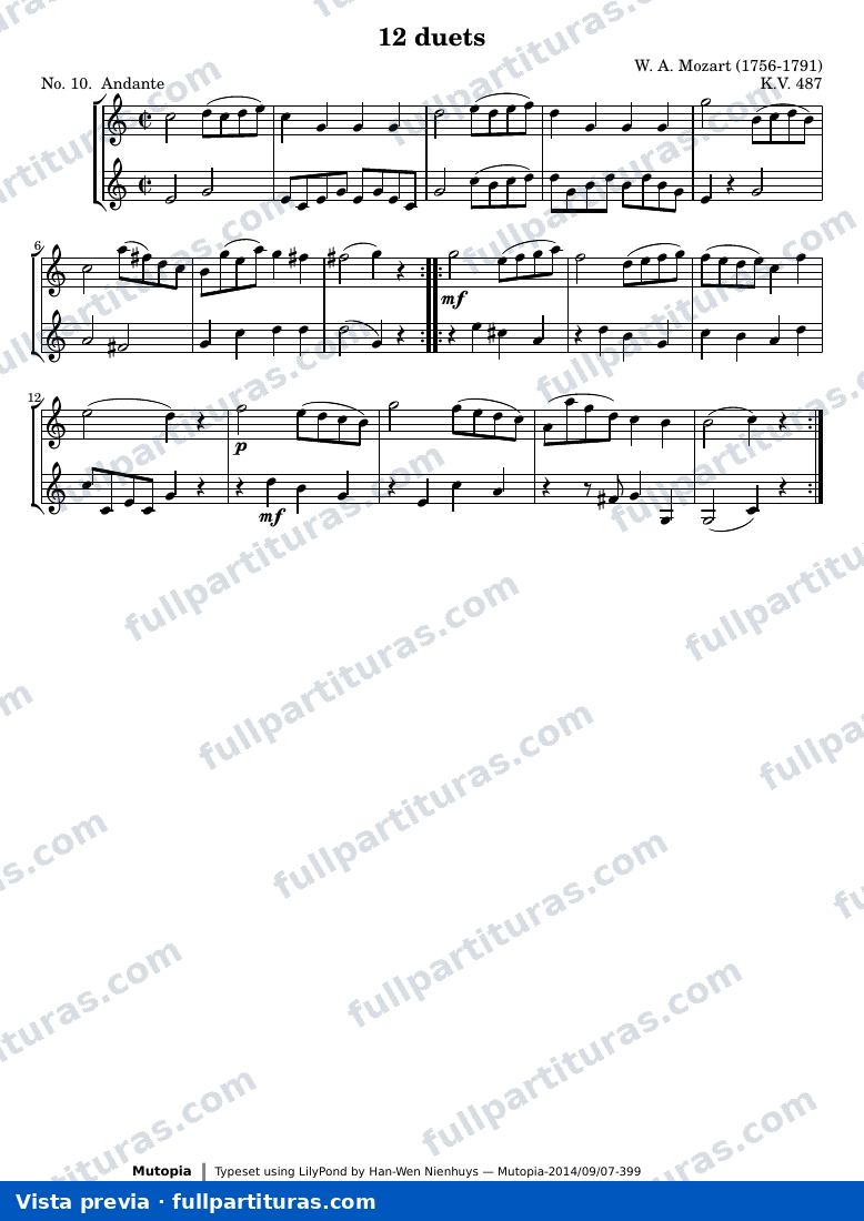Wolfgang Amadeus Mozart - 12 Duets (No. 10: Andante) — preview