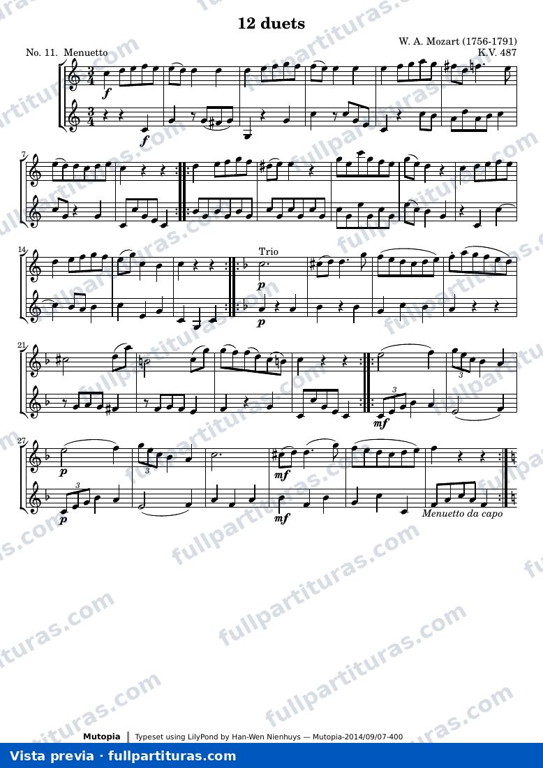 Wolfgang Amadeus Mozart - 12 Duets (No. 11: Menuetto) — preview