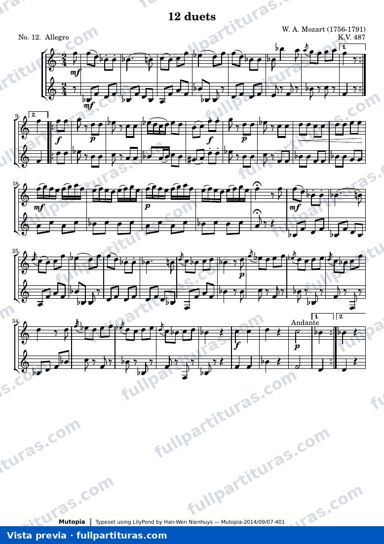 Wolfgang Amadeus Mozart - 12 Duets (No. 12: Allegro) — preview