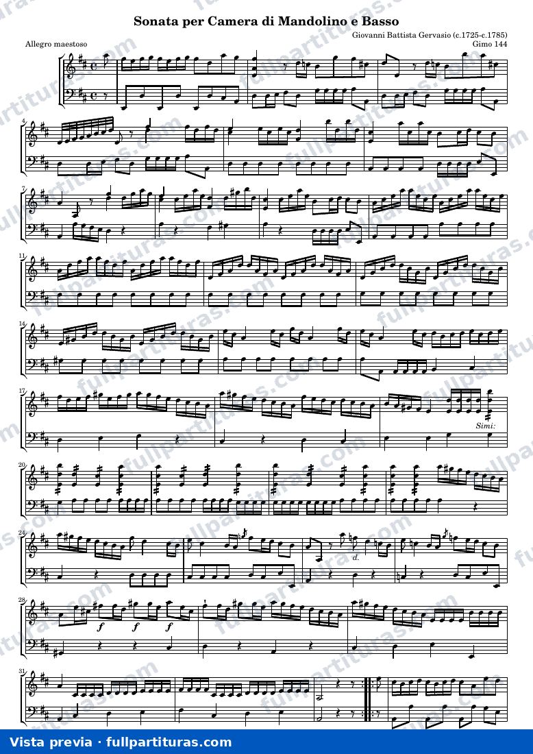 Giovanni Battista Gervasio - Sonata Per Camera di Mandolino e Basso (Gimo 144) — preview