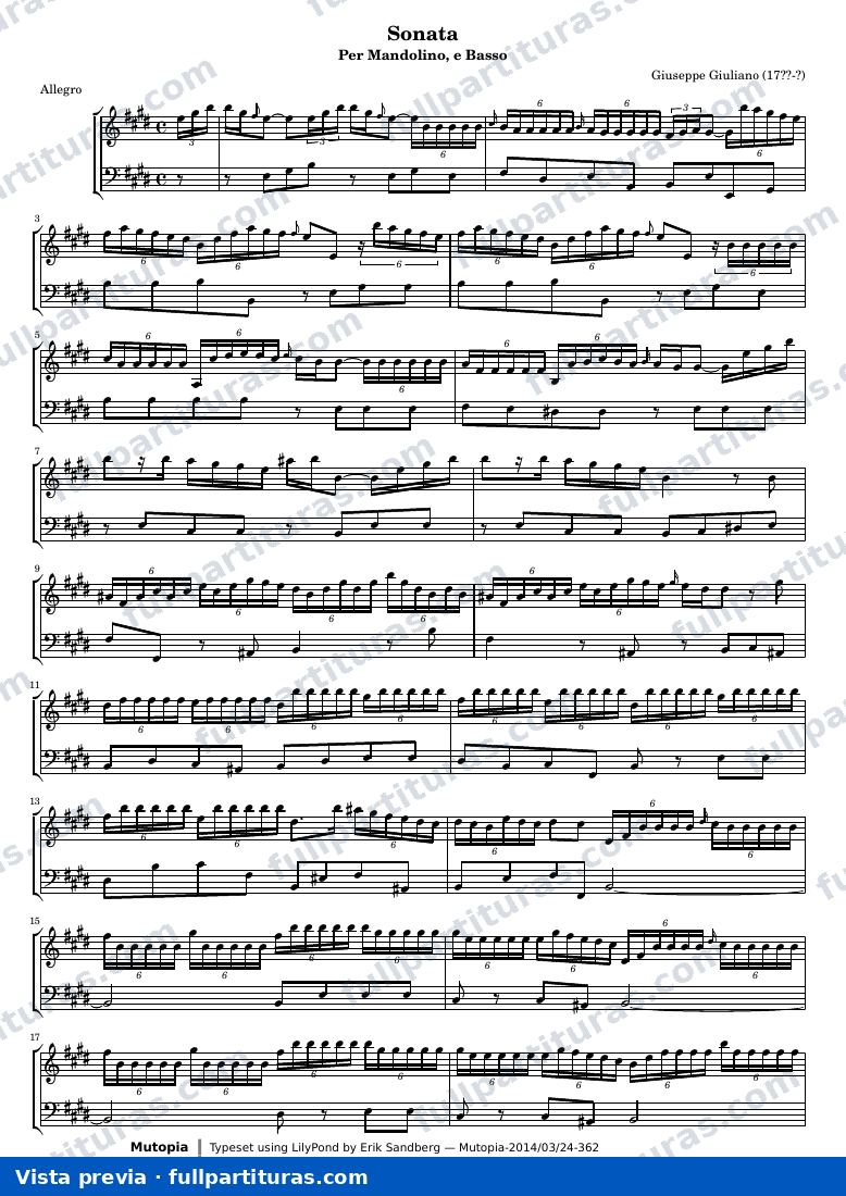 Giovanni Battista Gervasio - Sonata per Camera di Mandolino e Basso — preview