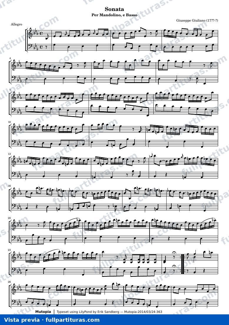 Giuseppe Giuliano - Sonata in Es for Mandolin and Bass — preview