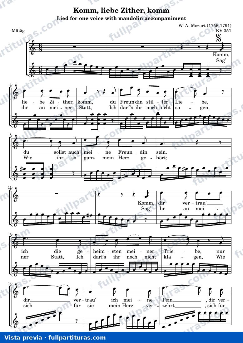 Wolfgang Amadeus Mozart - Komm, liebe Zither, komm — preview