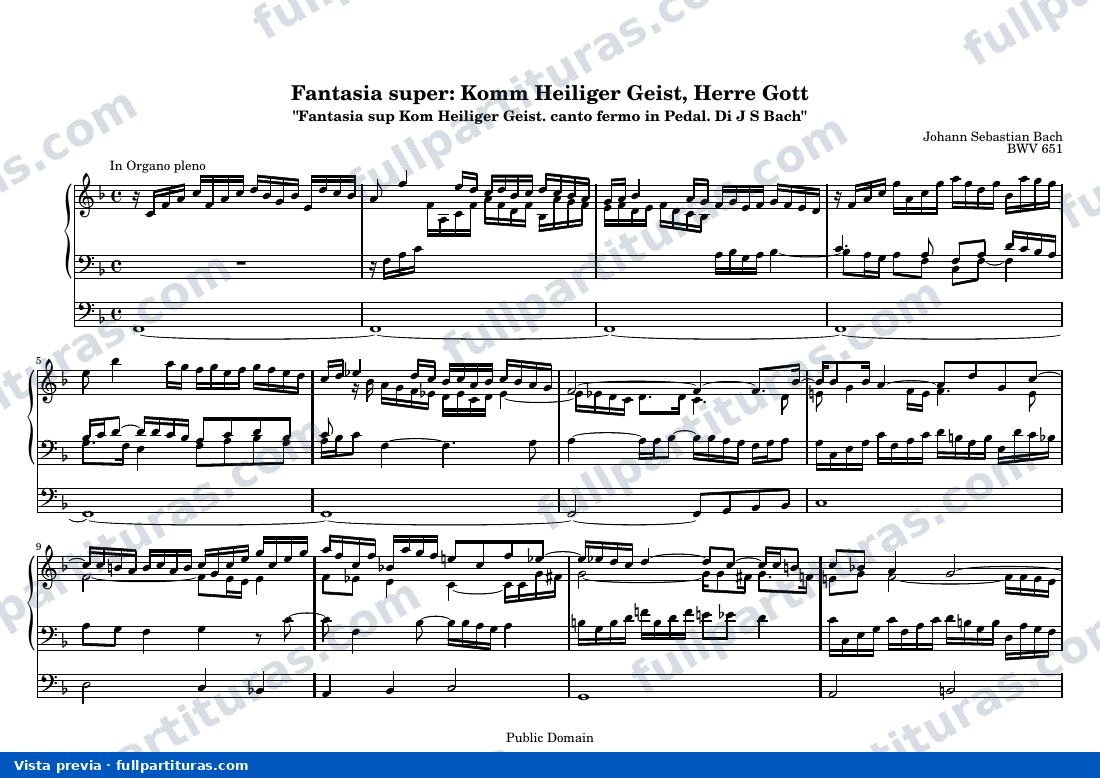 Johann Sebastian Bach - Fantasia super: Komm Heiliger Geist, Herre Gott — preview