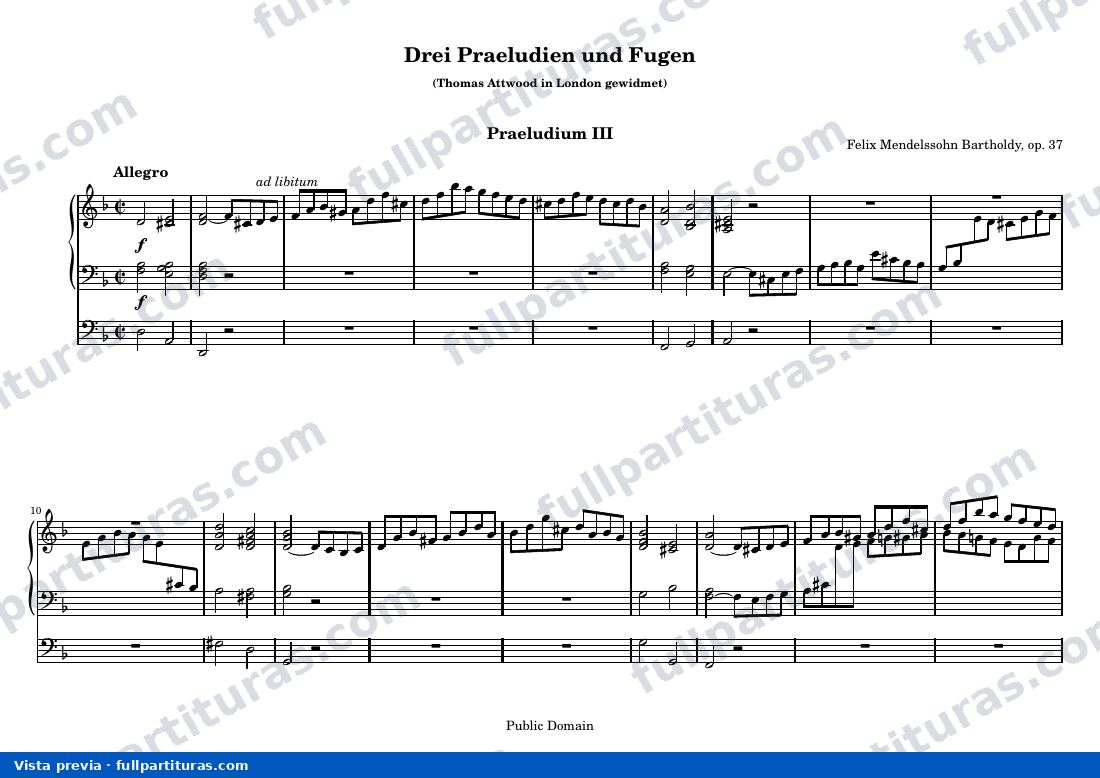 Felix Mendelssohn-Bartholdy - Praeludium und Fuge d-Moll — vista previa