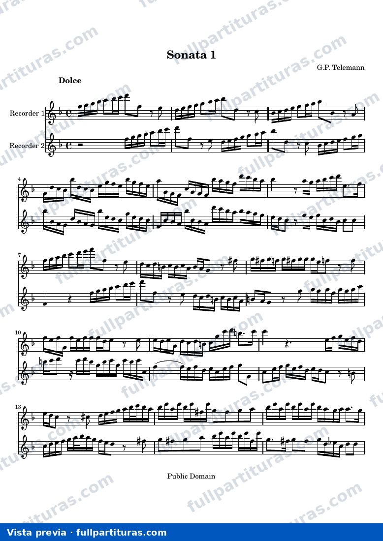 Georg Philipp Telemann - Sonatas for two recorders — preview