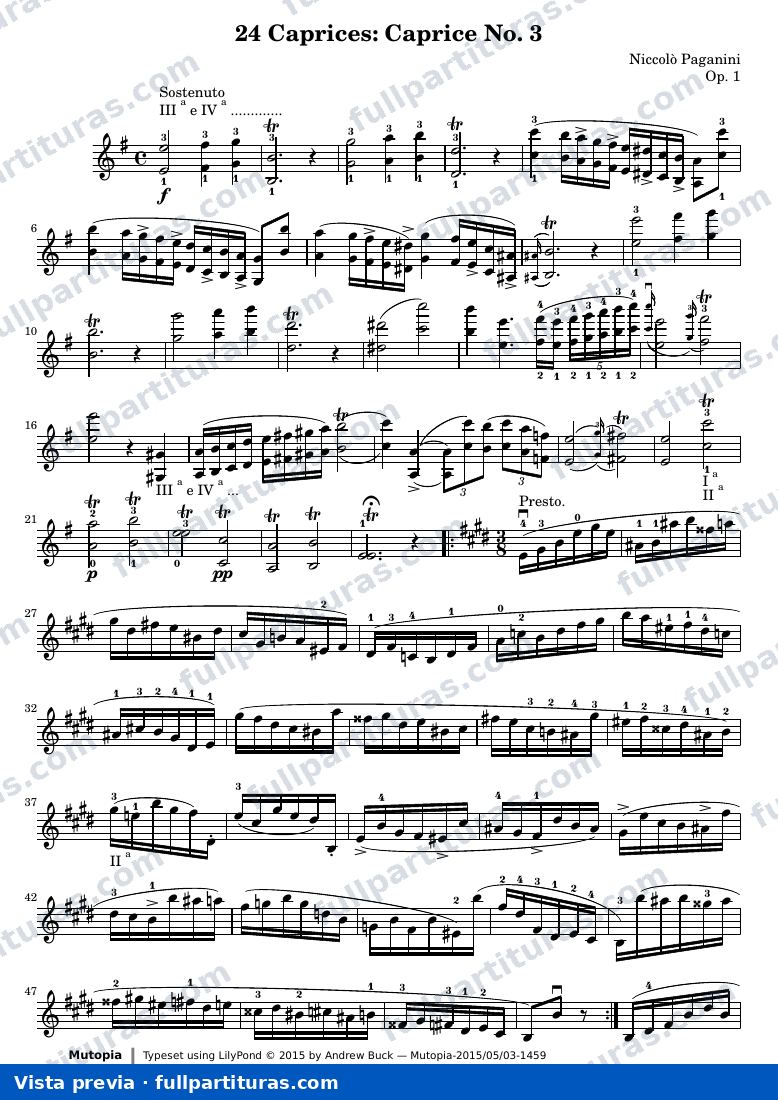 Niccolò Paganini - 24 Caprichos para Violín Solo Op. 1, Nº 3 — preview