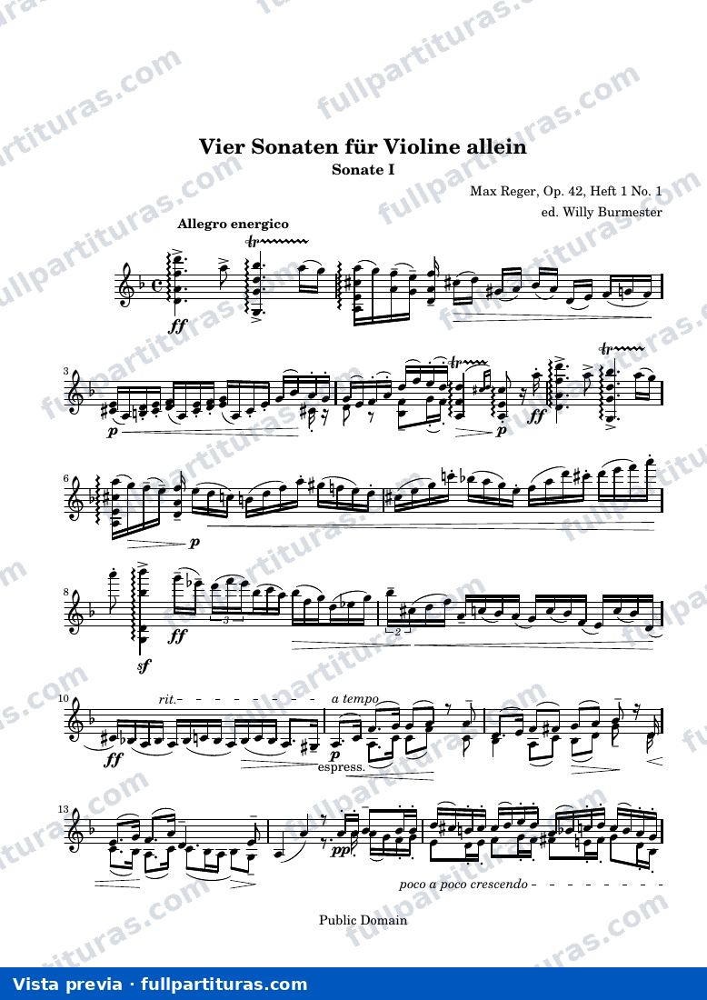 Max Reger - Sonata 1 for Unaccompanied Violin — preview