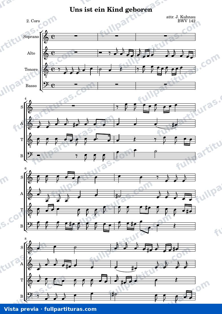 Johann Kuhnau - Uns ist ein Kind geboren: 2. Coro — preview