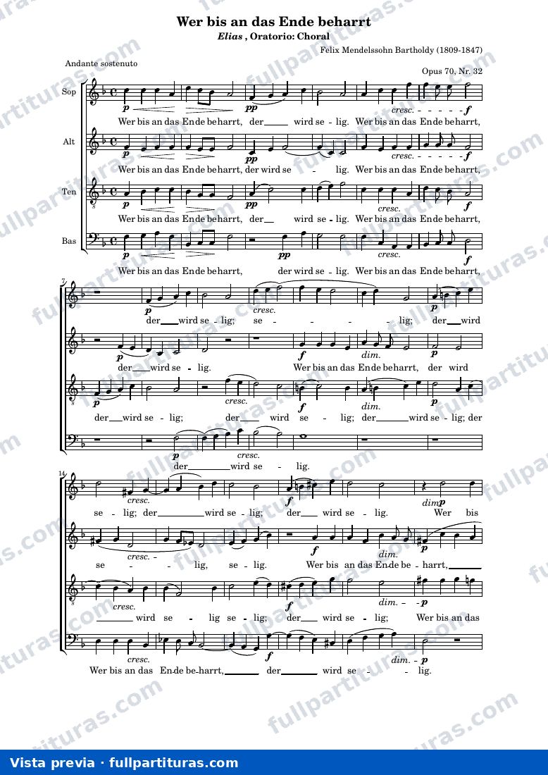 Felix Mendelssohn-Bartholdy - Wer bis an das Ende beharrt — vista previa