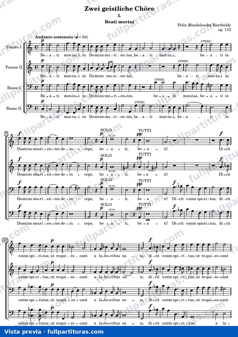 Felix Mendelssohn-Bartholdy - Zwei geistliche Chöre - Beati mortui — vista previa