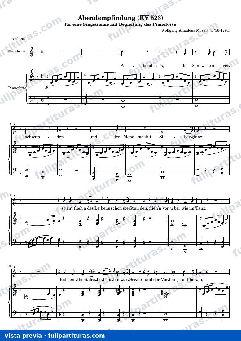 Wolfgang Amadeus Mozart - Abendempfindung — preview