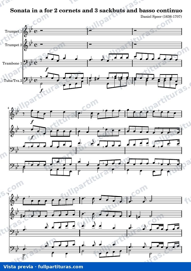 Daniel Speer - Sonata in A for 2 Cornets, 3 Sackbuts and Basso Continuo — preview