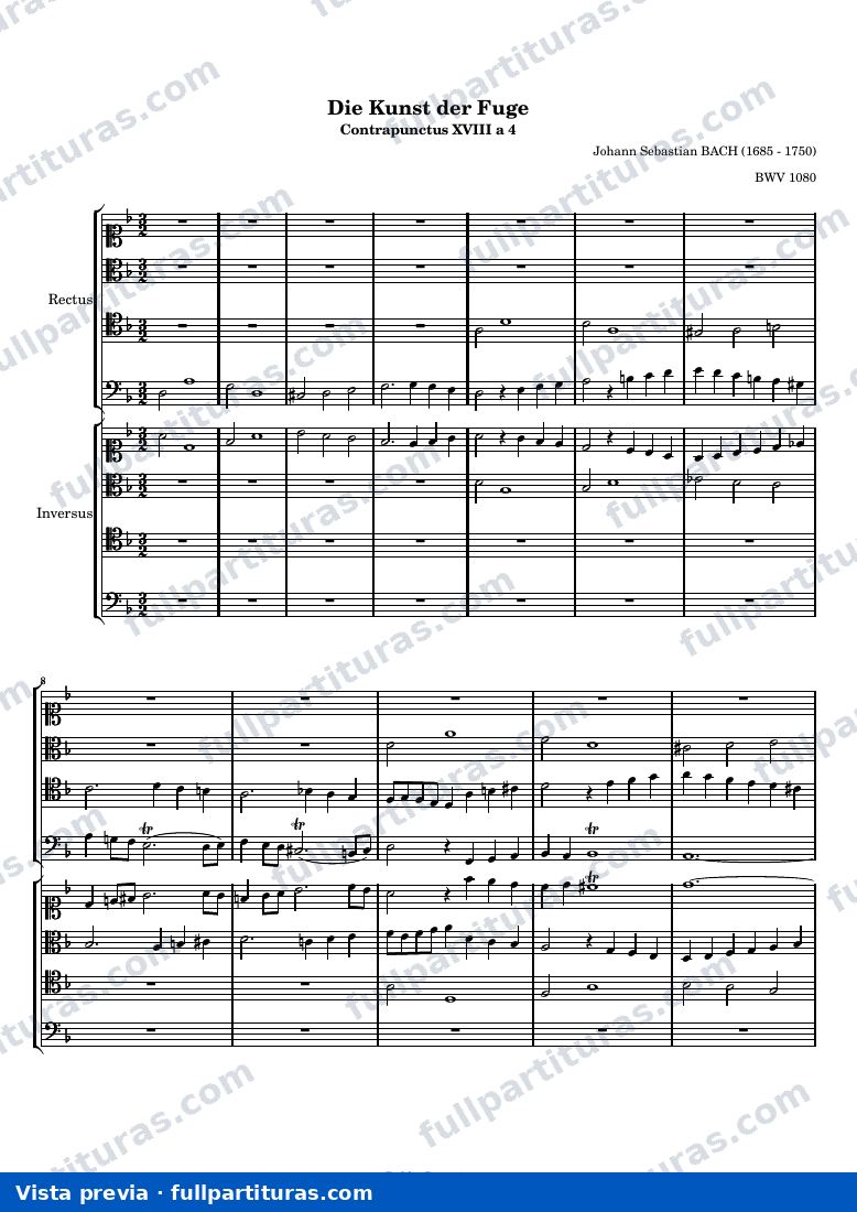 Johann Sebastian Bach - Die Kunst der Fuge, Contrapunctus XVIII a 4 — preview