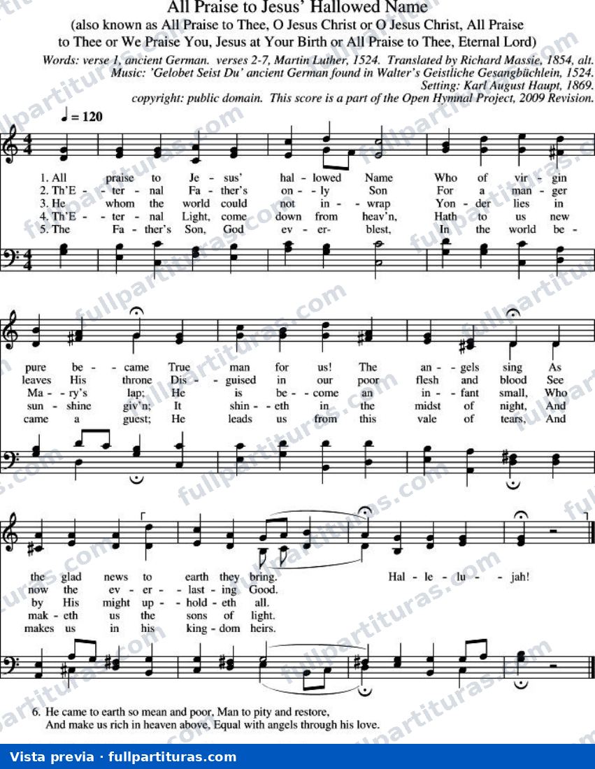 All Praise to Jesus' Hallowed Name (Louvado seja o santo nome de Jesus) — preview