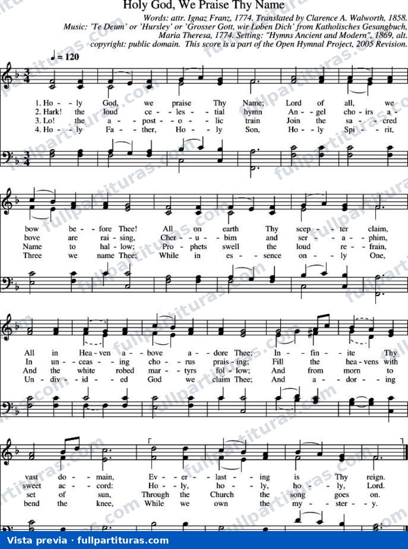 Holy God, We Praise Thy Name (Santo Dios, alabamos tu nombre) — preview