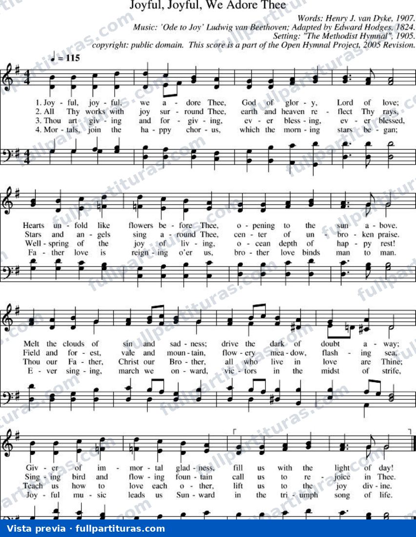 Joyful, Joyful, We Adore Thee (Gozo, gozo, te adoramos) — vista previa