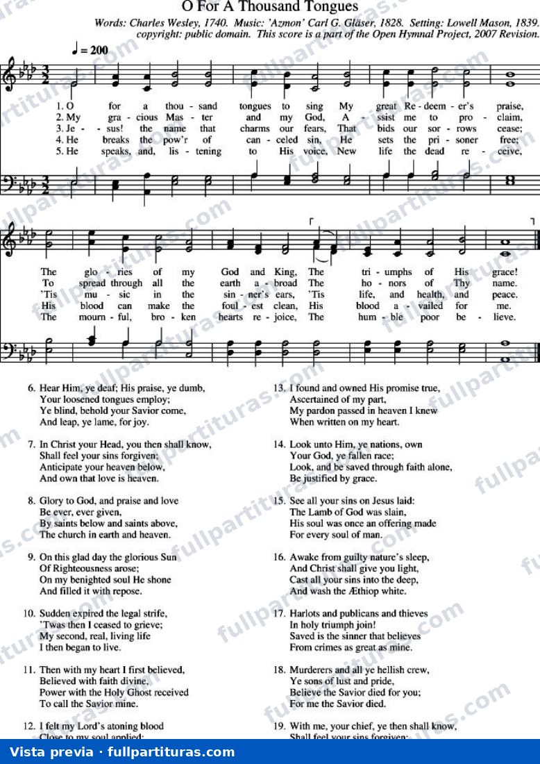 O For a Thousand Tongues to Sing (Mil lenguas quisiera tener) — preview