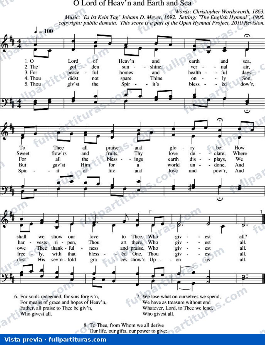 O Lord of Heaven and Earth and Sea — preview