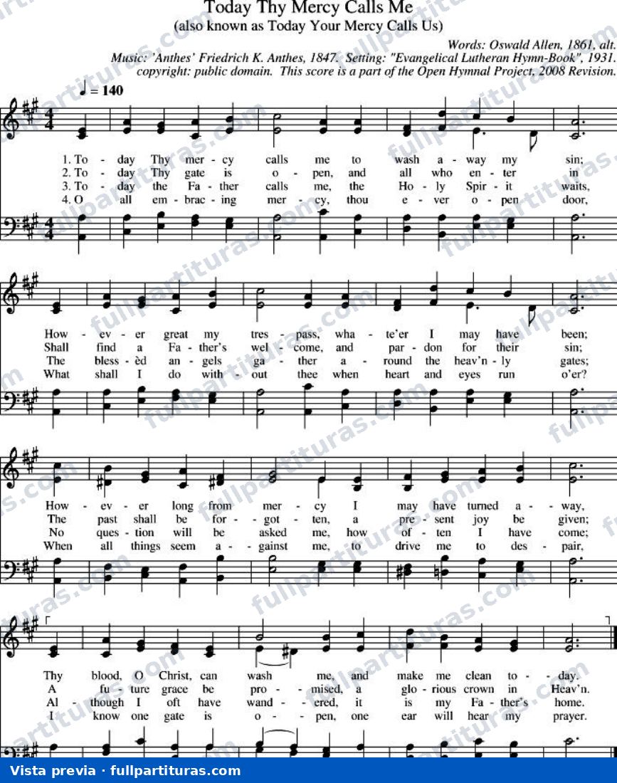Today Thy Mercy Calls Me — preview
