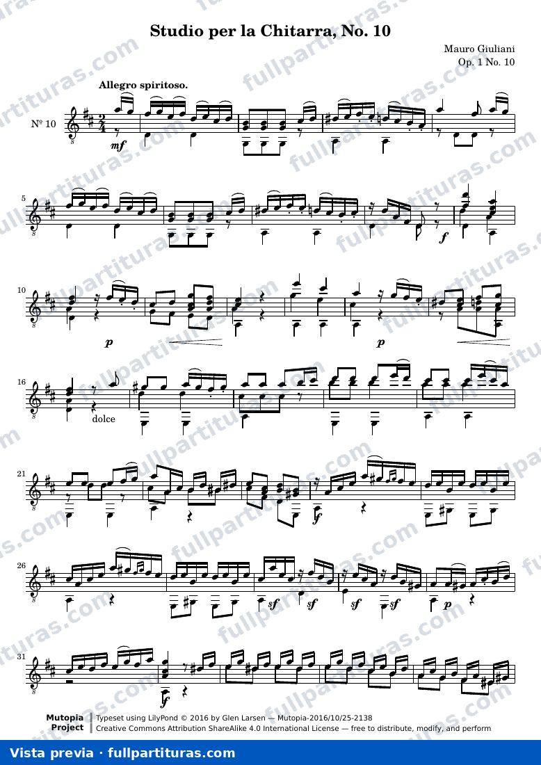 Mauro Giuliani - Etudes, No. 10 — preview
