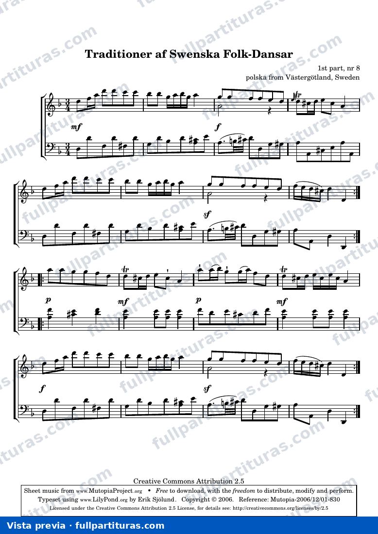 Anónimo - Traditioner af Swenska Folk-Dansar, 1st part, nr 8 — vista previa